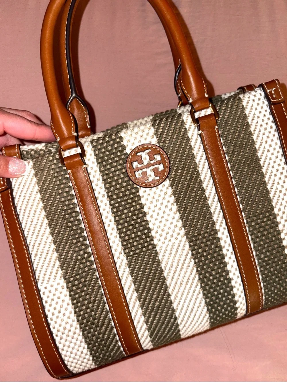 Woven Tory Burch tote with zip card case & zip- around wallet